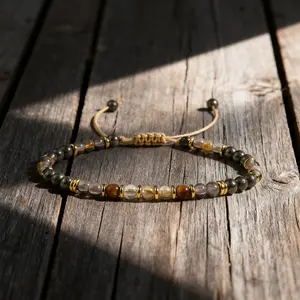 Natural citrine Tiger eye & Pyrite Somky Quartz Beads Power Gemstone Healing Reiki Crystal Women Men Yoga Minimalist Bracelet