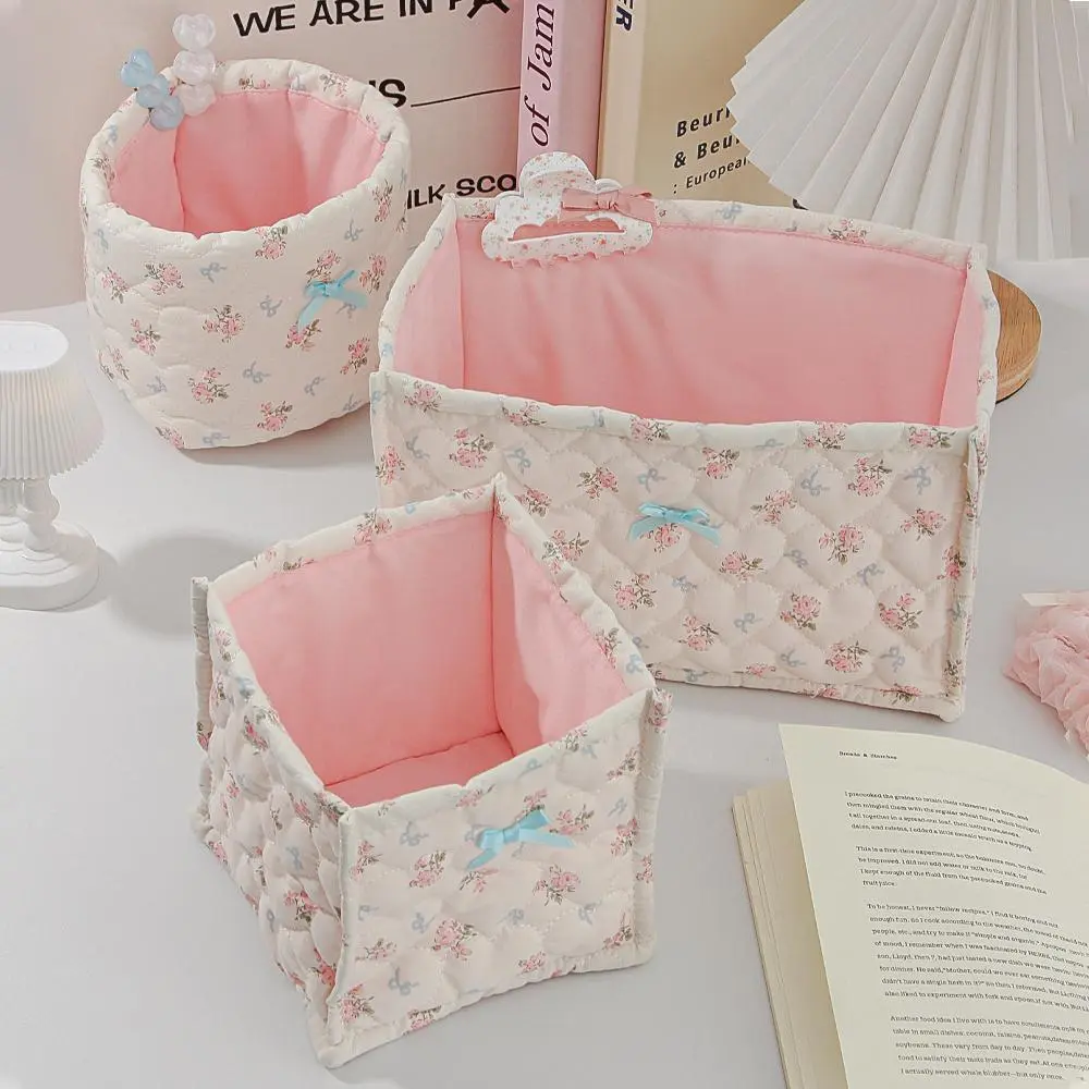 Floral Pattern Makeup Storage Basket, Large Capacity Desktop Cosmetic Storage Box, Makeup Organizer, Desktop Storage Basket for Home Office Dormitory, Flower, Gift Baskets, Room Organizer, Storage Basket Set