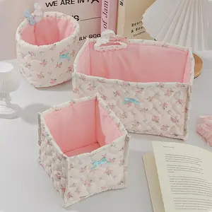 Floral Pattern Makeup Storage Basket, Large Capacity Desktop Cosmetic Storage Box, Makeup Organizer, Desktop Storage Basket for Home Office Dormitory, Flower, Gift Baskets, Room Organizer