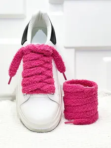 Solid Color Fluffy Shoelaces, Cute Soft Trendy Casual Wide Shoelaces, Ladder Laces, Fashionable Shoes Accessories for Women & Girls