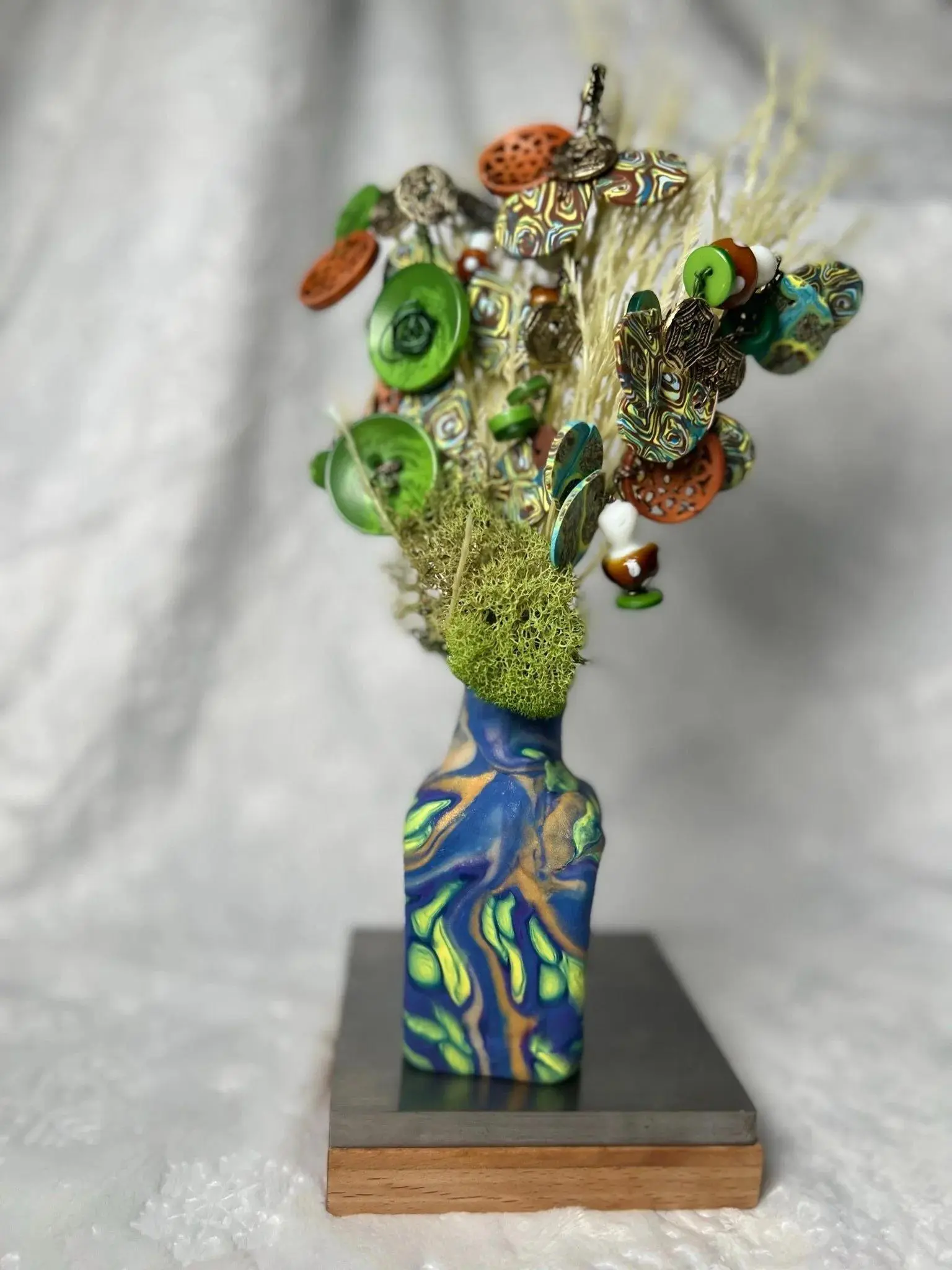 Blissful Button Tree 19 / Button Flower Bouquet / Faux Potted Plant / Home Decor / Artificial Flowers