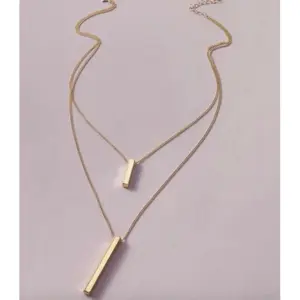 Double Layered Gold Bar Pendant Chain Necklace