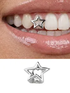 Hip-Hop Star Shaped Vampire Teeth Decorations, Halloween Vampire Teeth Decor, Body Jewelry, Unisex Party Wear, Party Favors, Super Shiny