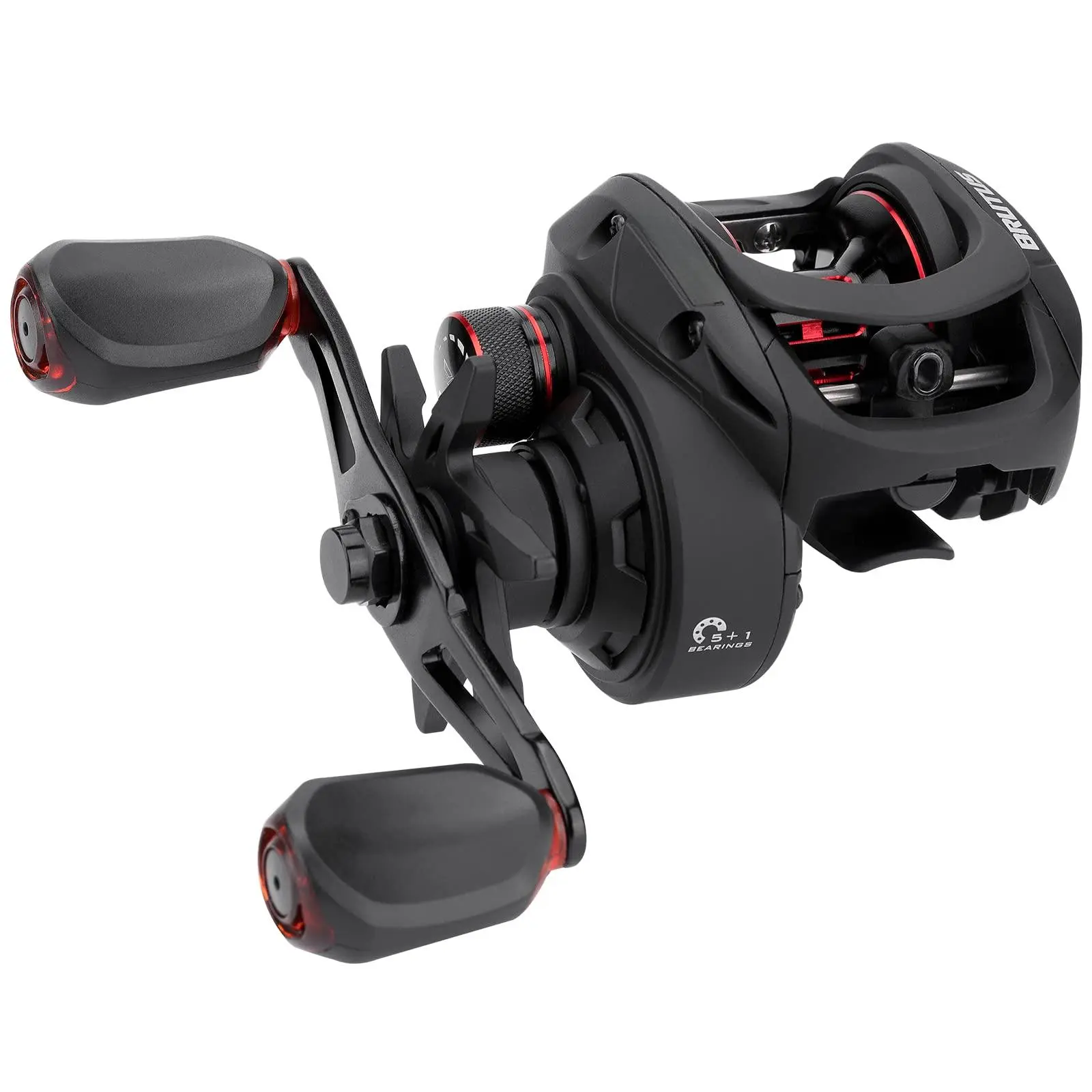 Brutus Baitcasting Fishing Reel  Graphite Frame 7.2:1 Gear Ratio 5+1 Shielded Stainless-steel Ball Bearings 10 Button Magnetic Braking System 17.6lb Carbon Fiber Drag Aluminum Handle