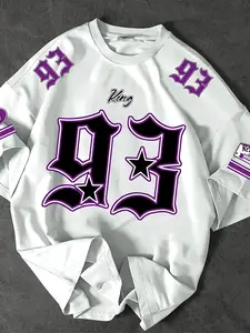 Men's West Coast Chicano Style Short-Sleeve T-Shirt, Gothic No. 93 Star King Graphic Top, Street Style Hip Hop Retro Trendy Street Item, Hot Search in the US, West Coast Bestseller, Regular Fit, Casual and Versatile