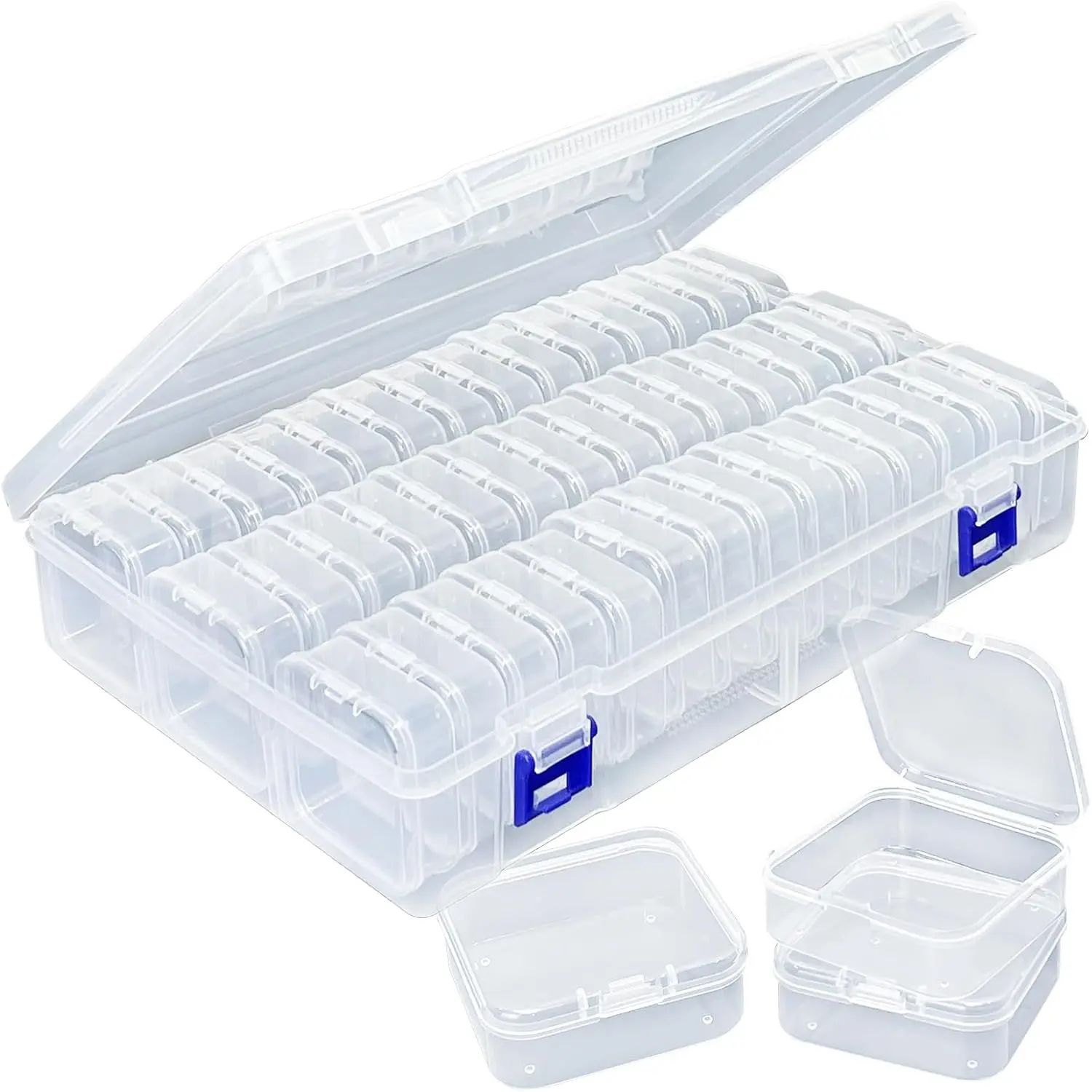 15/45pcs 45-Grid Clear Plastic Jewelry Organizer Box, Portable Divided Storage Case with Secure Locks, Clear Plastic Containers, for Earrings, Necklaces, Rings, Beads, DIY Crafts, Jewelry Making Supplies, Small Parts, Nail Art Accessories & Tiny Hardware
