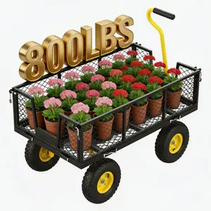 Heavy Duty Garden Cart - 800lbs Load Capacity with 180° Rotating Handle, 10" All-Terrain Tires, Removable Sides for Easy Hauling, Garden Wagon for Yard Work, Outdoor Utility Cart