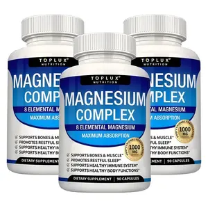 3 Bottles Magnesium Complex Supplement 8 Elemental1000mg 90 Capsules- Magnesium Glycinate, Citrate, Malate,Taurate,Complete Chelated Mineral Supplement for EasyAbsorption for Bones, Muscle, Recovery, Energy,EssentialMagnesium Fitness Supplement,Vegan
