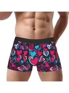 1 piece Raspberry Pink And Blue Valentine Hearts Underpants Homme Panties Man Underwear Comfortable Shorts Boxer Briefs