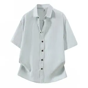 New summer solid-color linen short-sleeve shirt—comfortable and easy to care for, structured yet not stiff, casual and stylish retro design with elegant buttons. Men’s shirt #SummerWins #fathersdaygift