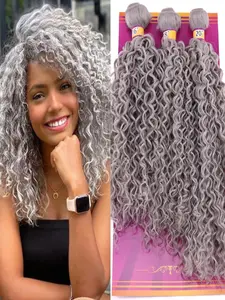 Gray Kinky Curly Hair Bundles 16 18 20 Inches 3 Pieces One Pack Quick Weave Hair Bundles Soft Curly Synthetic Hair Extensions for Women(Color Grey)