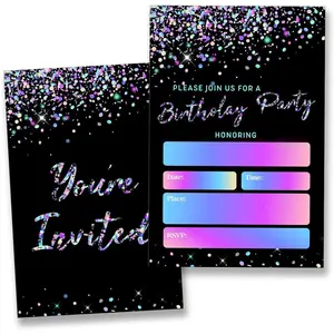 Birthday Party Invitations for Boys Girls Black Birthday Celebration Party Invites 20 Cards with Envelopes Double Sided Design