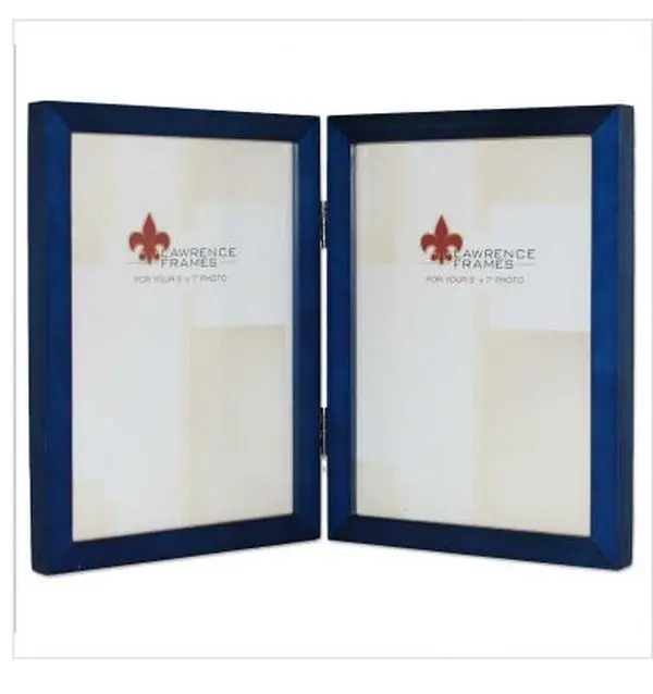 212 MAIN Blue High Quality Wooden Rectangular Picture Frame - 5x7 Hinged Double Frame, 1/2" Molding, Gallery Collection, Spline Joint, Baby Decor, Tabletop/Wall-Mount Display, Rectangular Frame