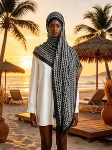 Spring Summer Fashion Geometric Print Long Scarf Shawl, Versatile Multi-Use Wrap for Daily Office Vacation Wear, Stylish Accessory