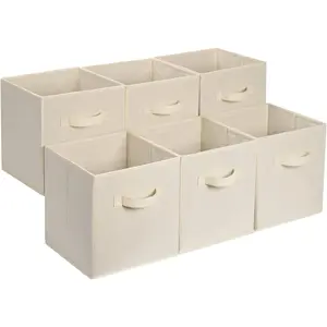 Collapsible Fabric Storage Cube Bins Organizer with Handles for Organization and Organizing Solution, 13"x13"x13", Beige, 6-Pack