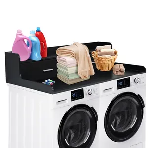 54" W x 27.55" D 2‑Tier Washer & Dryer Countertop – Wooden Topper Cover with Shelf, Drawer & Non‑Slip Pad – Laundry Room Organization and Storage
