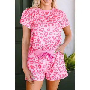 Short Sleeve Hot Pink Leopard PJ Set with Shorts