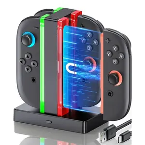ESYWEN 4-in-1 Switch Joy-Con Charging Station for Nintendo Switch 2nd Gen- Fast 3-Hour Charge, LED Indicator, Magnetic USB-C Base for 2nd Gen Controllers