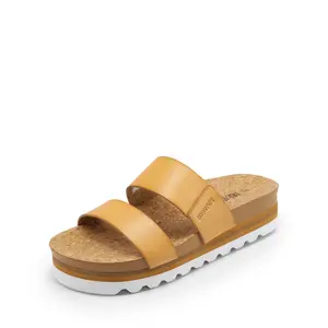 Dream Pairs Women's Platform Slides Sandals with Arch Support Comfortable Beach Slip-on Flat Sandals Casual 2-Strap Cork Cushion Wedges