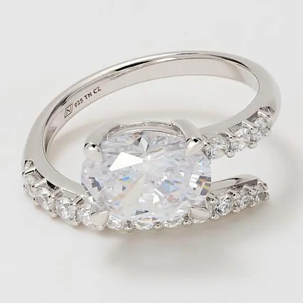 Radiance by Absolute™ Sterling Silver CZ Oval Wrap Ring