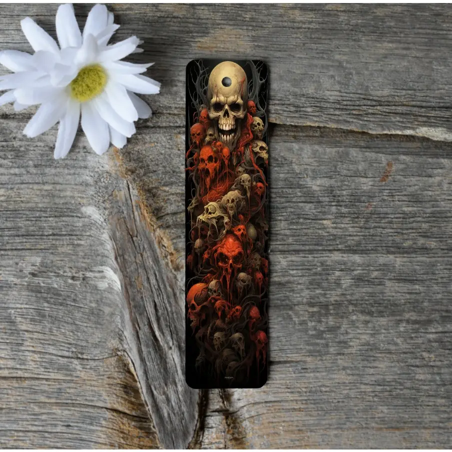Rectangular Skull Metal Bookmark - Metal Book Accessory with Tassels & Printed Side, Unique Thoughtful Gift for Literature & Art Enthusiasts, Friends