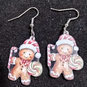 Gingerbread Christmas Dangling Hook Earrings for Women