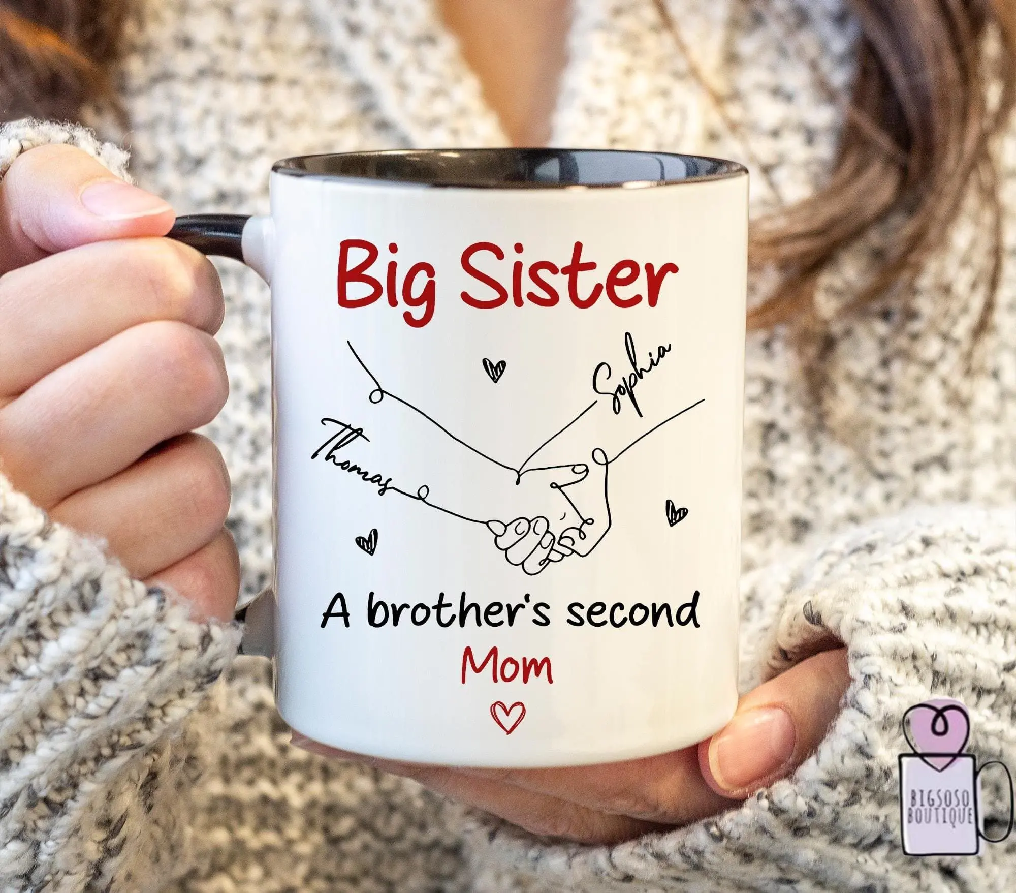 Personalized Big Sister Mug, Brother's Second Mom Mug, Holding Hands Mug, Mother's Day Gift, Gift From Little Brother, Sister Birthday Gift