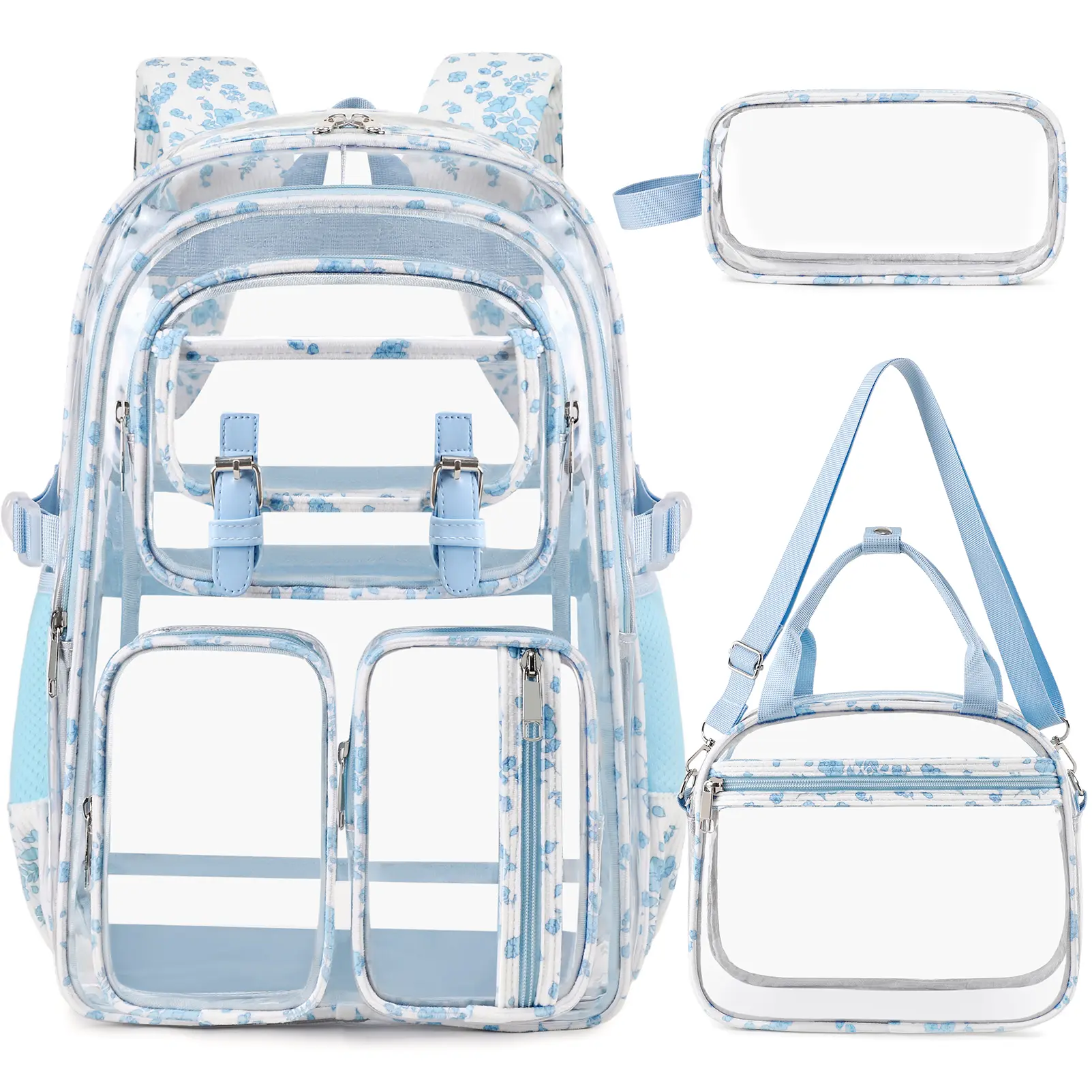 SIMILOVE Waterproof Clear Backpack 3PCS Set With Lunch Box & Pencil Case- Lightweight School Backpack Stadium Approved For Elementary, Middle & High School Students TiktokShopBacktoSchool