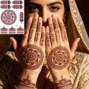 Henna Temporary Tattoo Patch, Traditional Indian Mandala and Elephant Design, Waterproof Long-Lasting Hand Tattoo, Wedding and Festival Use