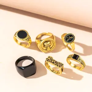 6pcs Skull Letter Rings Set for Men – Bold, Simple, Edgy Style – Perfect Accessory for Everyday Wear and Statement Looks
