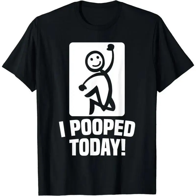 Men's Cotton Short-Sleeve Round Neck Soft Simple T-Shirt - Funny Print Graphic Text Humorous Sarcastic "I Pooped Today" Casual Top