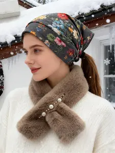 1Pc thickened fur collar scarf Korean version pearl plush scarf thickened cross autumn and winter new scarf