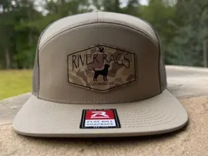 River Rags Clothing Co R168 7 Panel Khaki Loden Black Lab Patch Hat Unique 7 Panel Design Distinctive Style