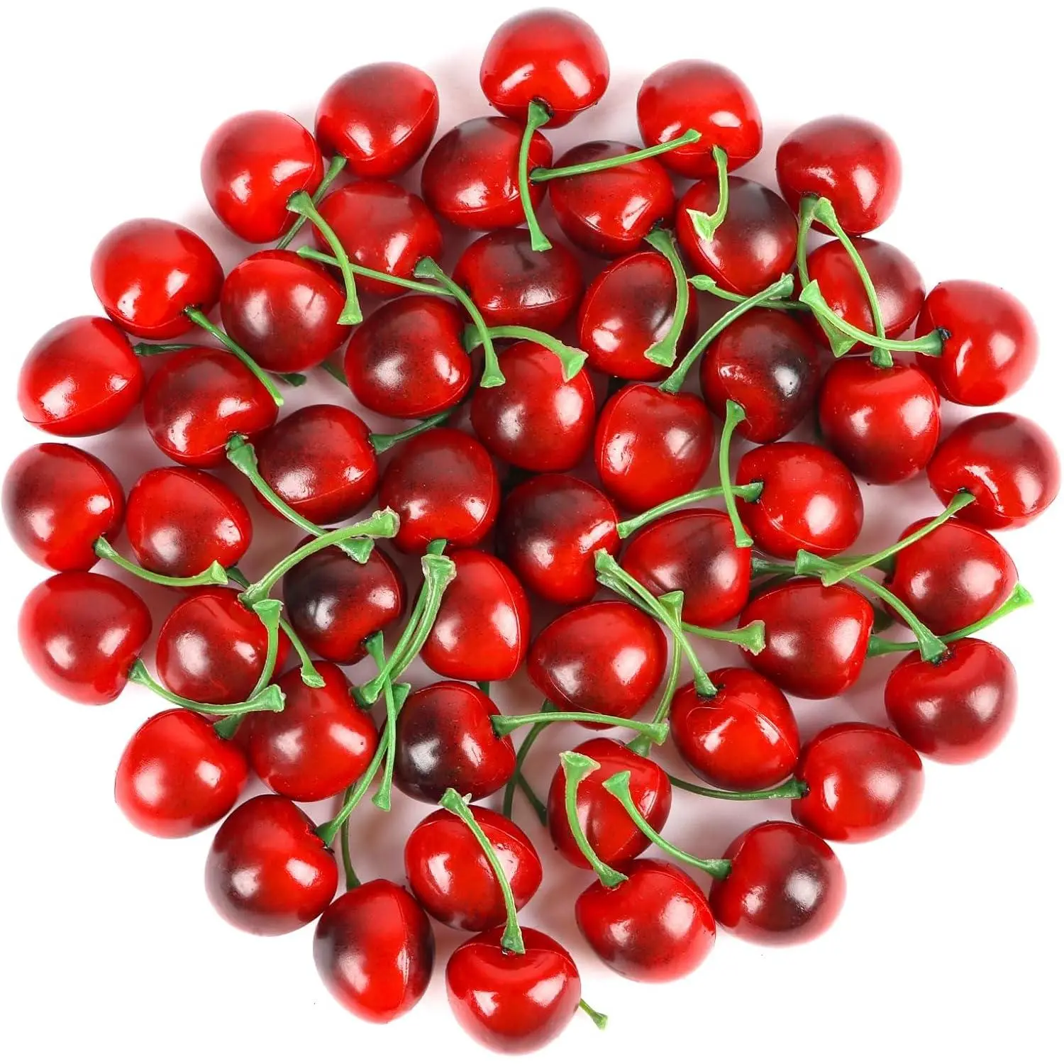 FOIMAS 50pcs Artificial Fruit Cherries,Lifelike Fake Cherry Simulation Decor for Home Decoration Photo Prop Craft Supply