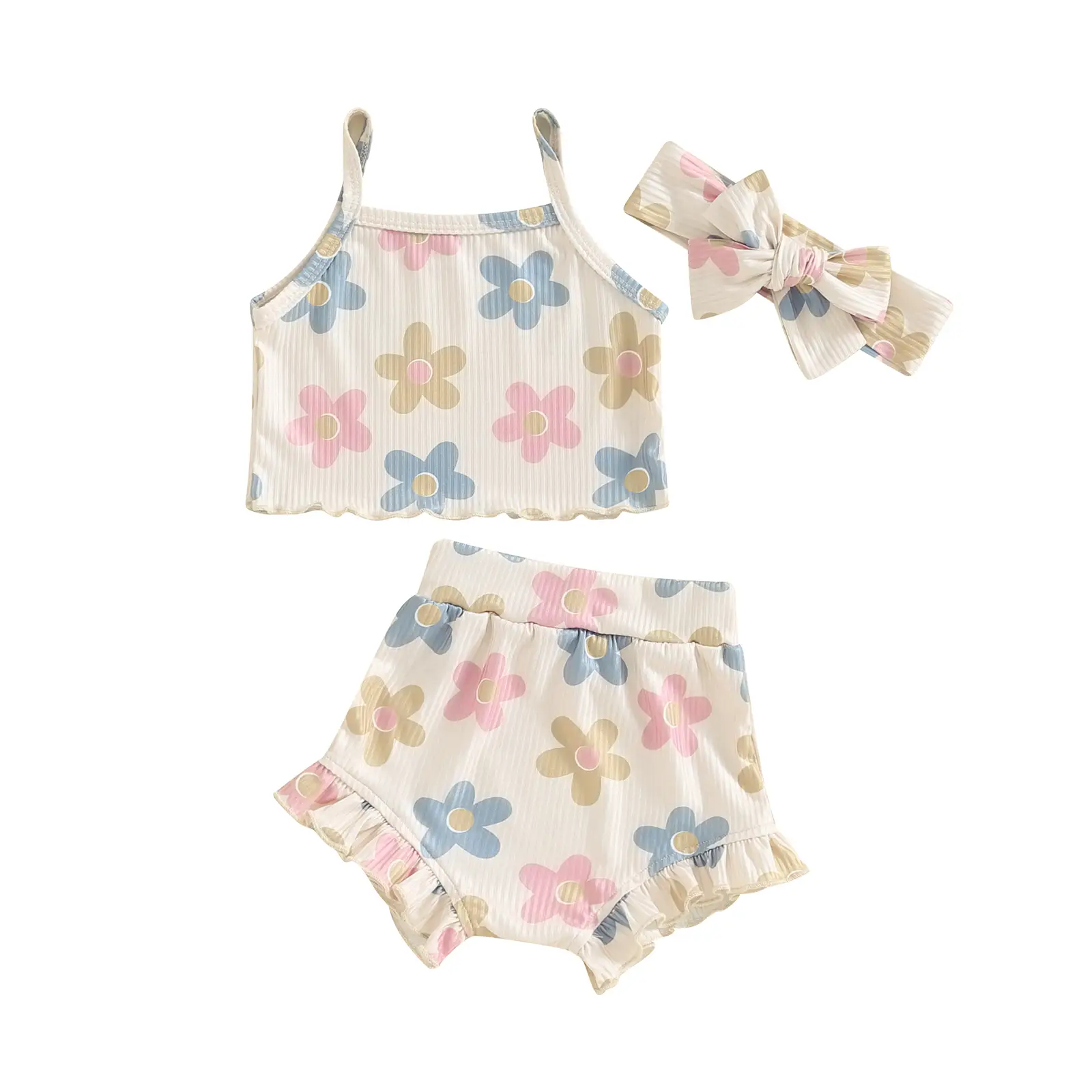 3Pcs Newborn Baby Girl Summer Clothes Sleeveless Floral Top Shorts Boho Outfit Set