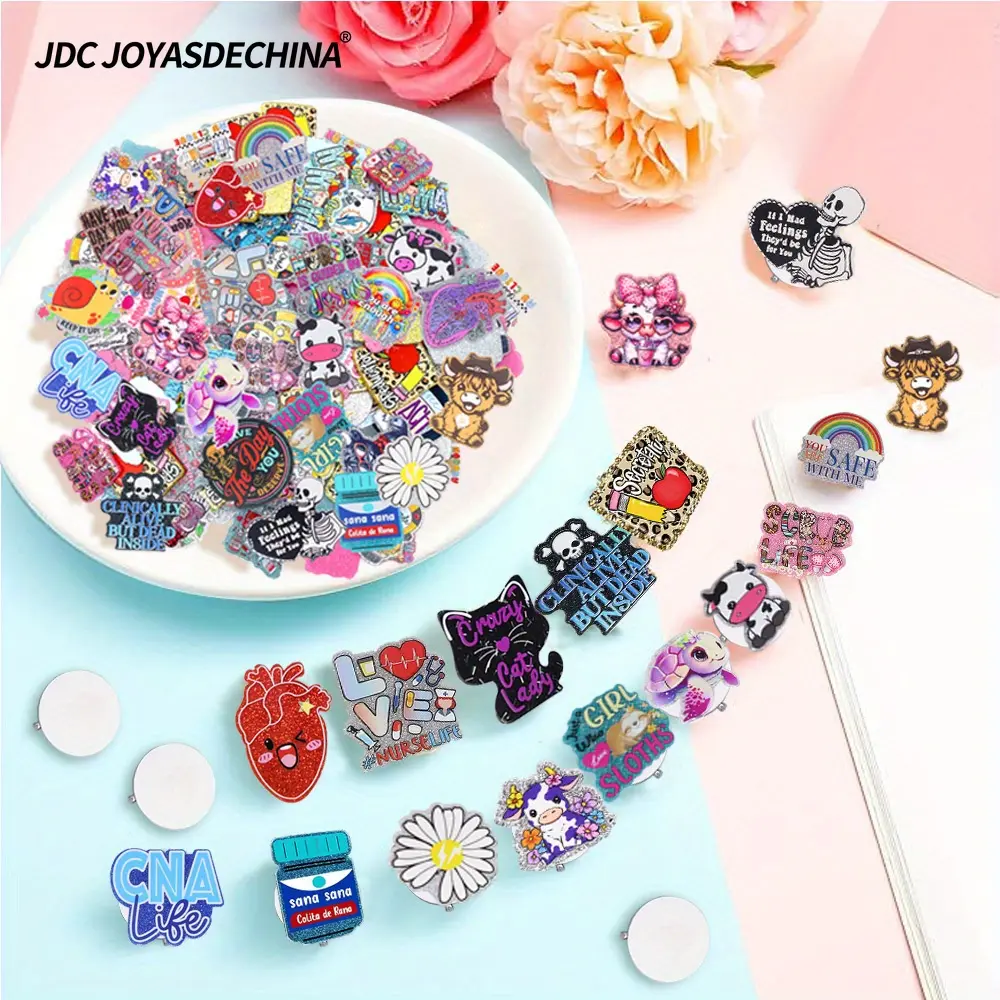 36pcs/72 Pcs Mixed Acrylic Flatback Brooch DIY Set - with Stick-On Backing Broched Pins