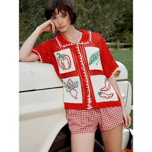 Cider Crochet Fruit Embroidery Oversized Cardigan