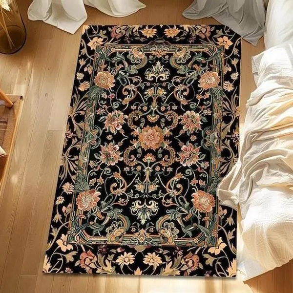 Dark Floral Victorian Rug Wildflower Aesthetic Living Room Gothic Home Decor Rustic Housewarming Gift Dark Academia Bedroom Folklore