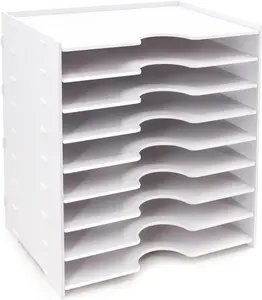 File Organizer for Desk - 9 Tier Wide Document Holder, Letter Mail Tray Storage Rack, File Sorter Organizer, Paper Storage Holder, Desktop Organizer for  Office School, White