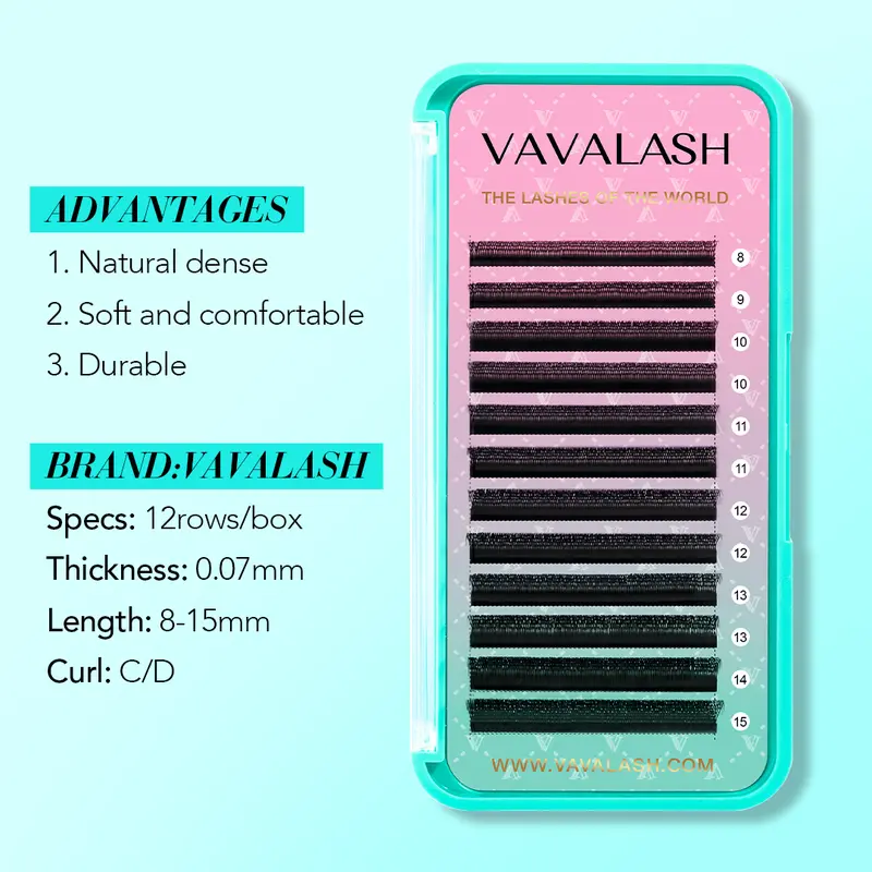 VAVALASH W-Shape 6D Volume C/D Curl High Density Cosmetic Premade Fan Eyelash Extensions, 0.07mm Lash Clusters, 8-15mm Length for Makeup Use