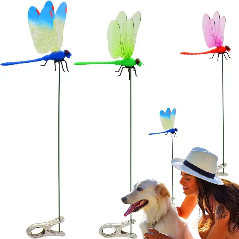 Metal Dragonfly Rod Clip, 3D Realistic Decorative Clip for Garden, Curtain Rods, Sticks & Plants, Indoor Outdoor Home Accessory, Fake Dragonfly Ornament for Patio, Yard, Office, Garden Accessories