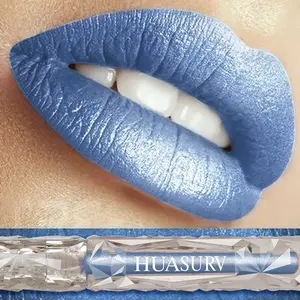 Huasurv Metal Ice Blue Lip Gloss, Glossy Lipstick, Glossy, High Saturation, Long-Lasting, Non-Drying, Ideal for Cosplay, Stage Makeup, Music Festivals