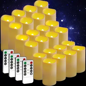 24 flameless candles Battery powered LED candles (depth: 5.6cm X height: 7.6cm 10.16cm 12.70cm) candles with 4 remote controls, suitable for weddings, parties, birthdays, gatherings, interior decoration