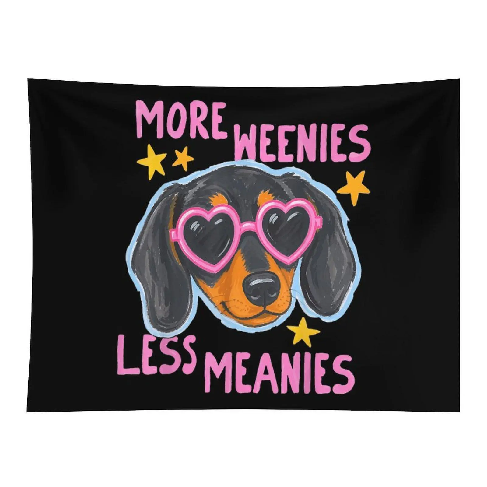 Black Background Pink Heart Sunglasses Dachshund More Weenies Less Meanies Cute Sausage Dog Wall Tapestry For Dog Lover Girls Room Decor