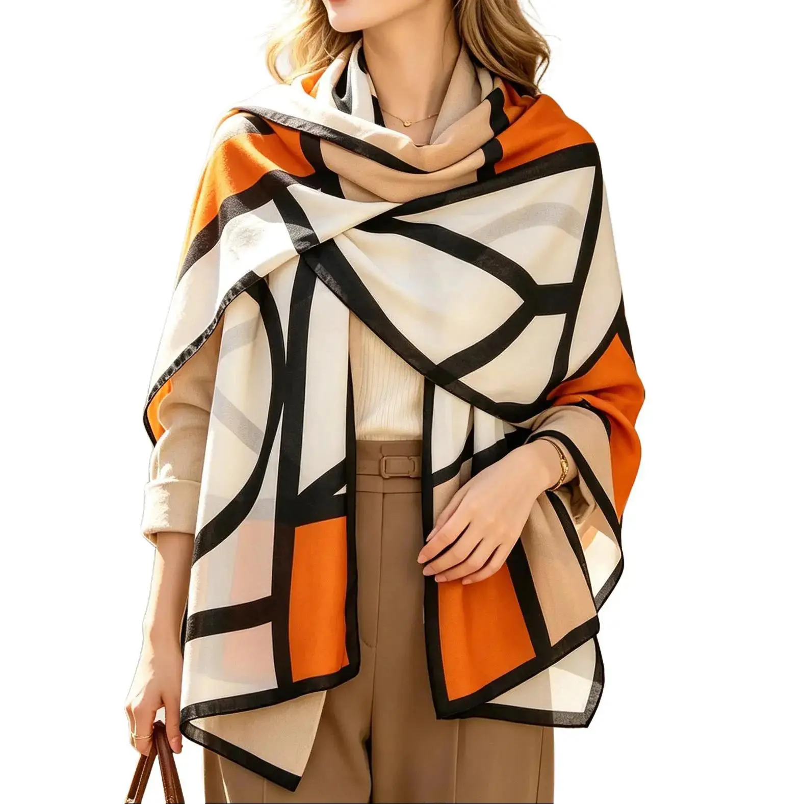 Women's Geometric Color-Block Plaid Scarf - Oversized Soft Cozy Pashmina Blanket Shawl for Fall Winter Everyday Fashion Accessories, Casual Soft Shawl, Colorful Scarf, Accessories For Outfit, Accessories For Women