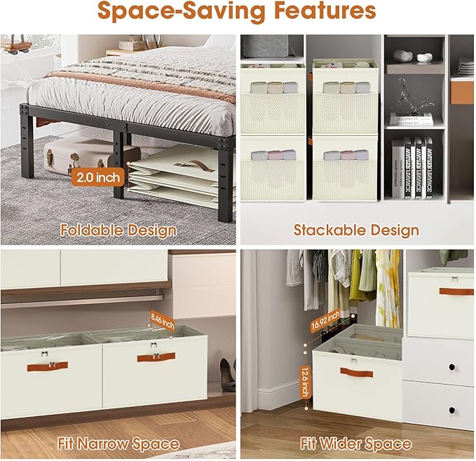 StorageWorks Foldable Shoe Organizer for Closet with Adjustable Dividers Fabric Container Stackable Bins for Boots Sneakers Fits 16 Pairs 17x17x12.5 Inches