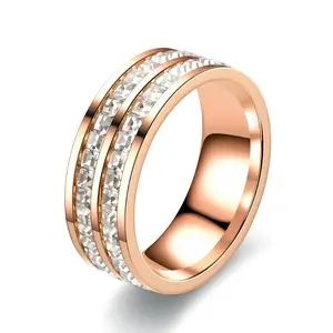 IRADA Rose Gold Single/Double Rowed Square Zircon Stainless Ring - Your Timeless Signature Piece Best Birthday Gift For Her/Him Daily Outfit twilight