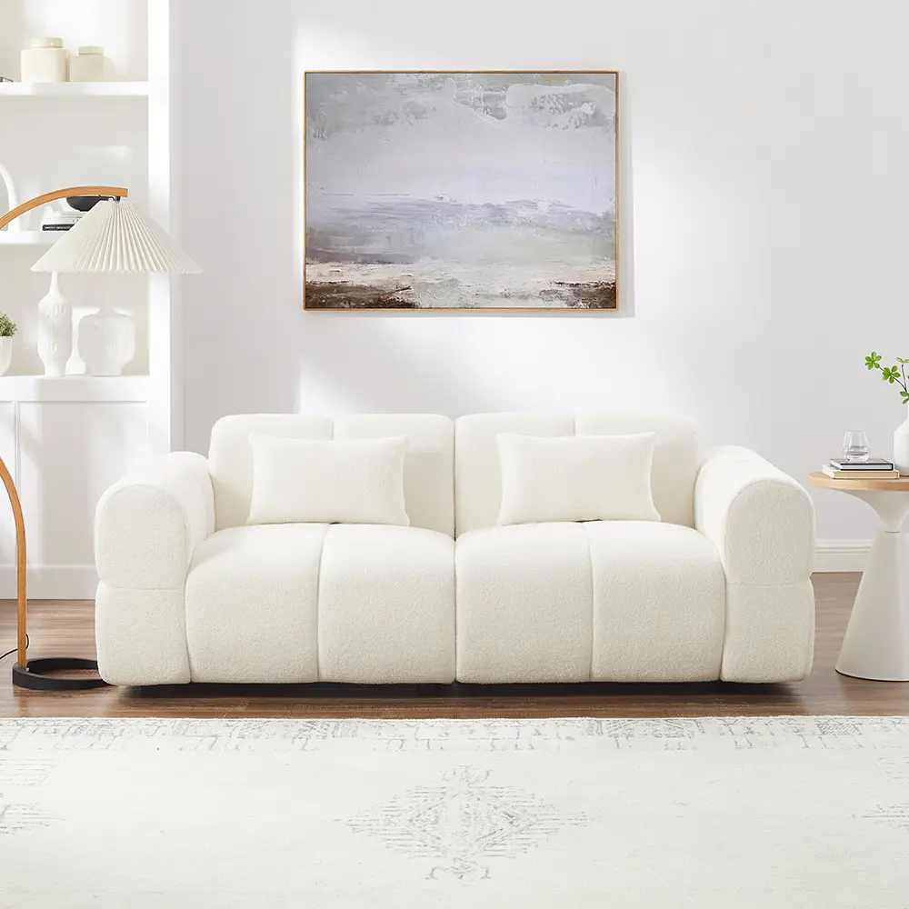 80" Modern Sofa Couch, Comfy Deep Seat Teddy Cloud Sofa, Upholstered 3-Seater Boucle Couch, Oversized Loveseat for Living Room, Bedroom, Office, Apartment