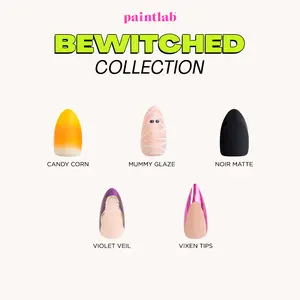 Bewitched Collection Press On Nails - Glossy Collection - Mummy Glaze & Noir Matte - Spooky Cute Finish - Easy Apply Reusable Design