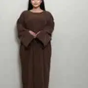 Women's Solid Color Split Sleeve Corduroy Robe, Modest Long Sleeve Round Neck Robe for Fall & Winter, Women's Islamic Clothing for Daily Wear, Modest Muslim Outfits